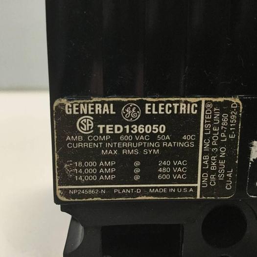 Used GE 50 Amp Circuit Breaker TED136050 #93893