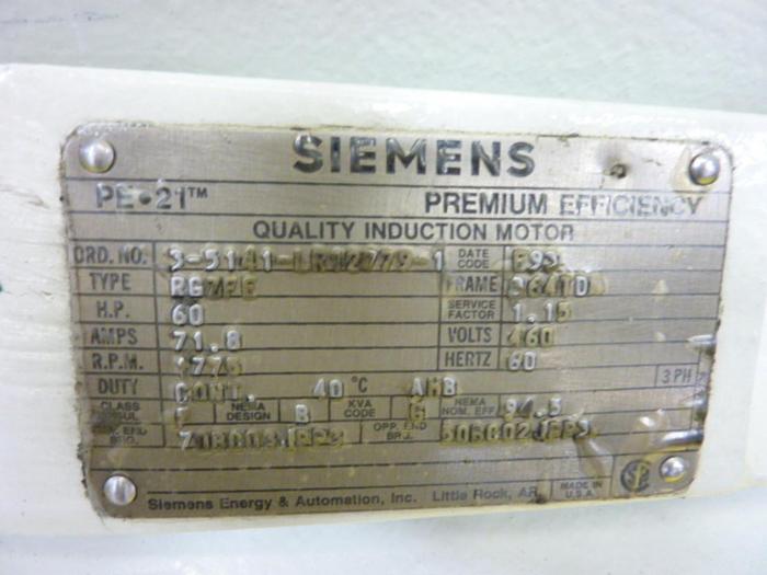 Used SIEMENS 60 HP Induction Motor RGZFE Used