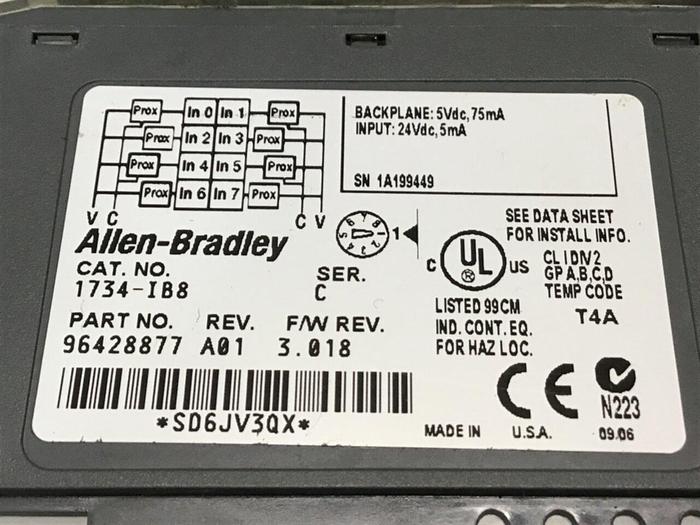 Used ALLEN BRADLEY Input Module 1734-IB8, RTB, MB #134207