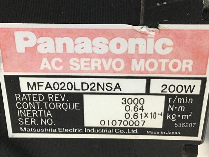 Used PANASONIC AC Servo Motor MFA020LD2NSA #124831