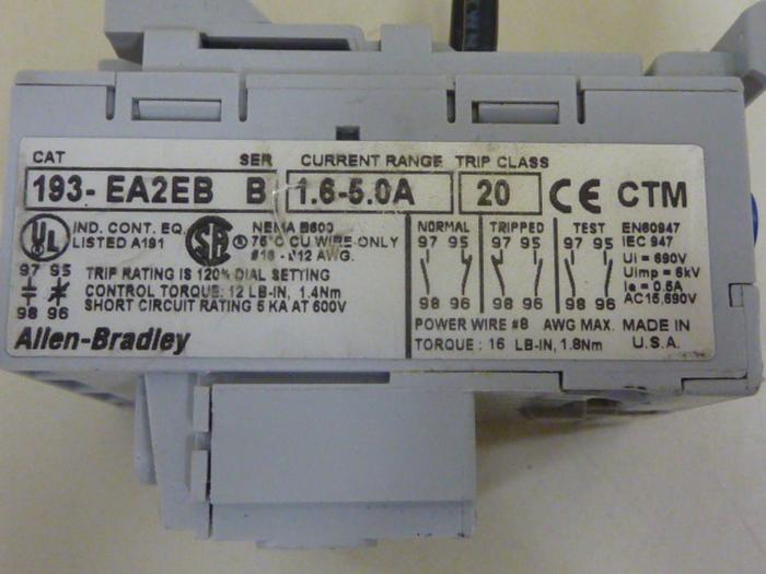 Used ALLEN BRADLEY Overload Relay 193-EA2EB SER B #63667