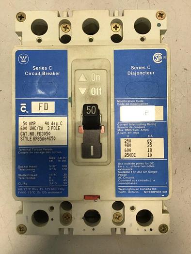 Used WESTINGHOUSE 50 Amp Circuit Breaker FD3050 #139595