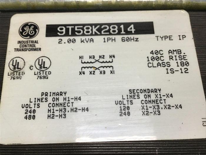 Used GENERAL ELECTRIC 2.00 kVA Transformer 9T58K2814 USED