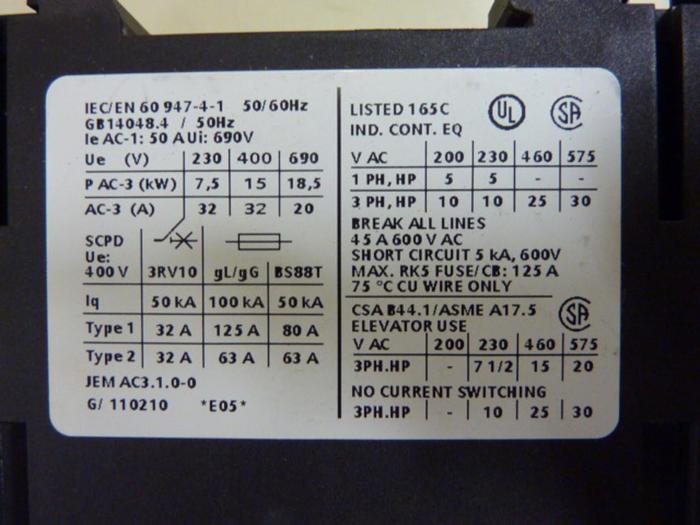 Used SIEMENS Contactor 3RT1035-1BB40 #55464