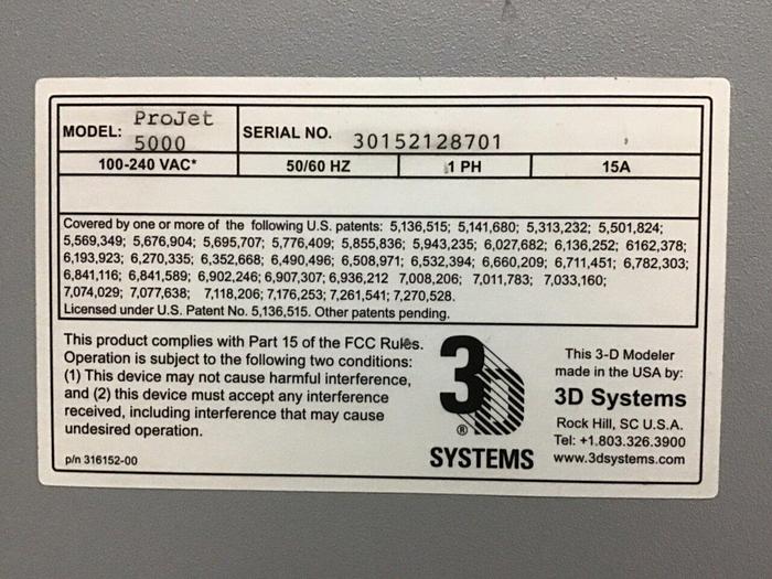 Used 3D SYSTEMS 3D Printer PROJET 5000 USED