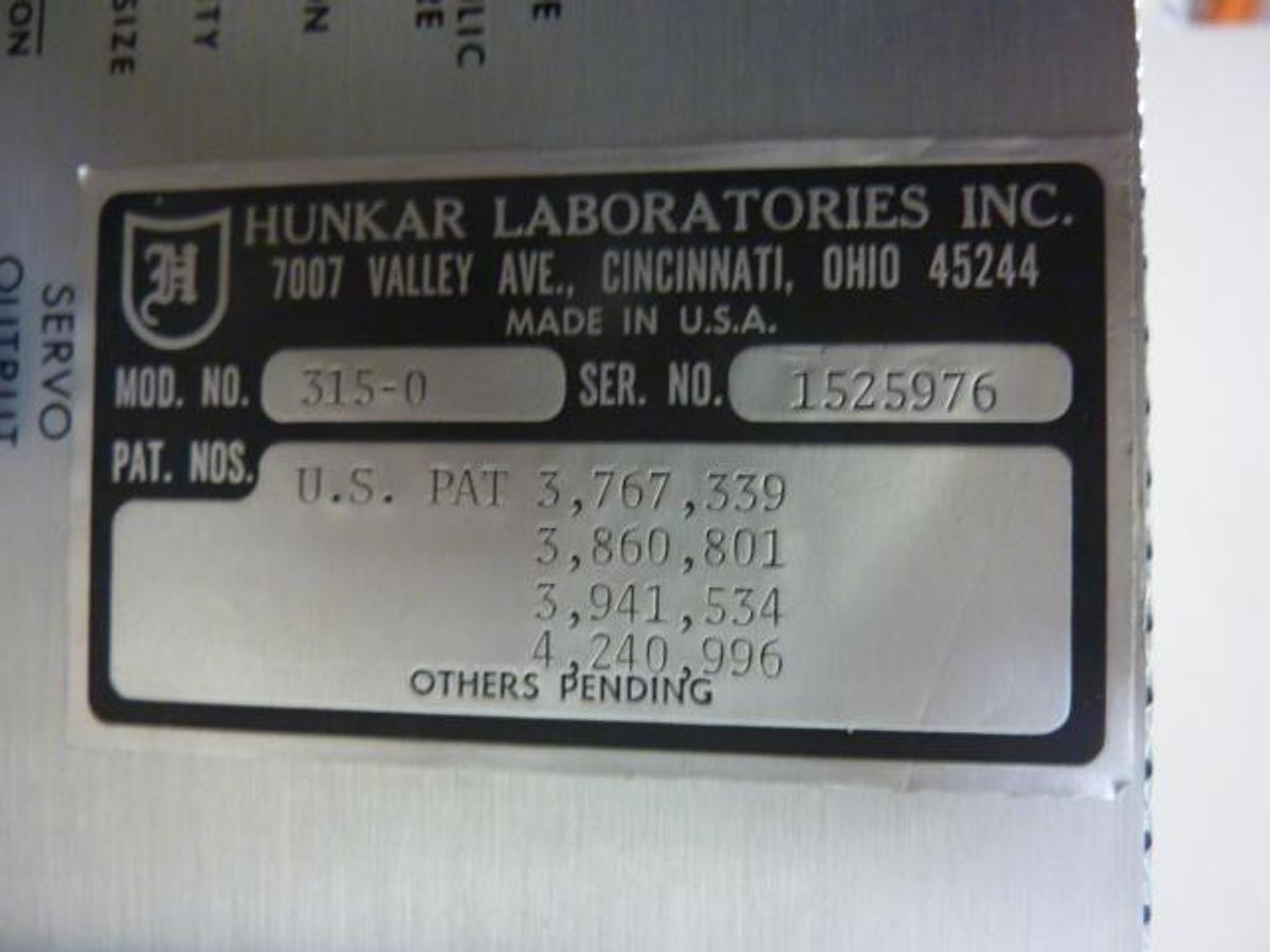 Used HUNKAR LABS Machine Control 315-0 Used
