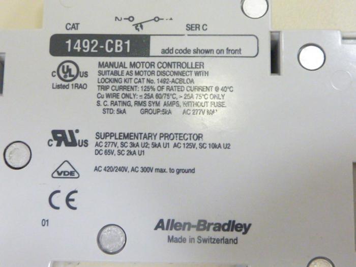 Used ALLEN BRADLEY 15 Amp Circuit Breaker 1492-CB1/F150 SER C #44124