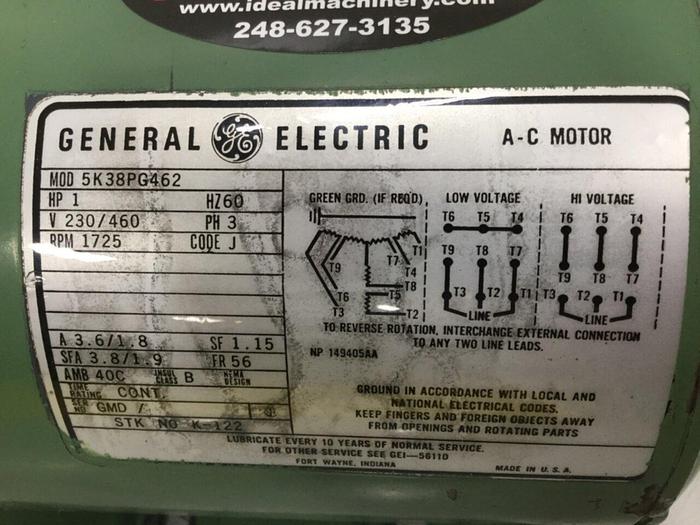 Used GENERAL ELECTRIC 1 HP AC Motor 5K38PG462 #104917