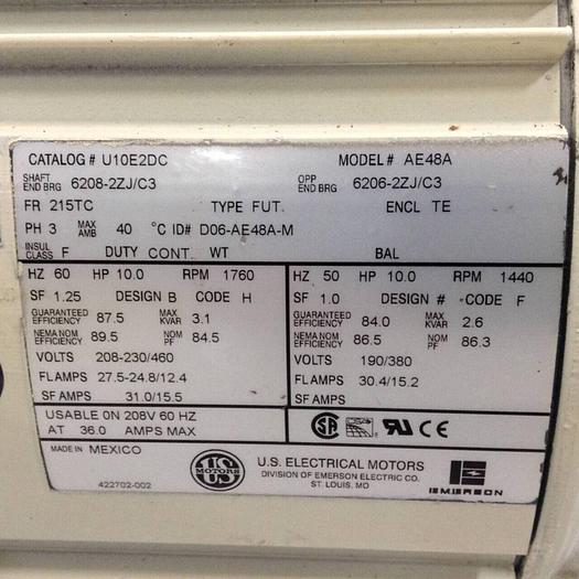 Used US ELECTRICAL MOTORS Motor U10E2DC Used