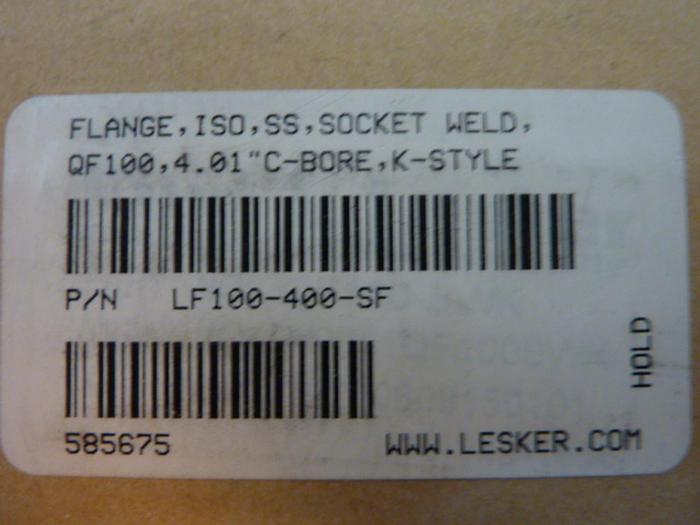 KURT J LESKER Stainless Steel Flange LF100-400-SF #41371 SCRAPPED / DNL