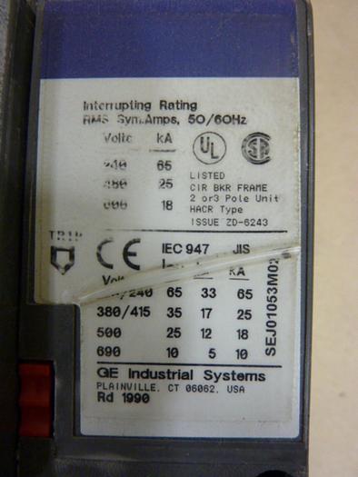 Used GENERAL ELECTRIC 50 Amp Circuit Breaker SEHA38A10060 #60357