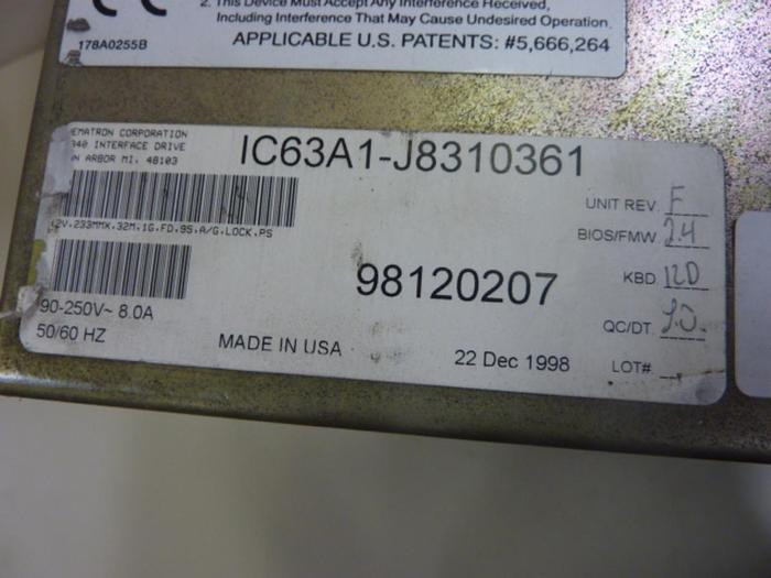 Used NEMATRON CORP Operator Panel IC63A1-J8310361 Used