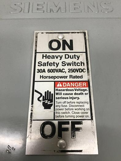 Used SIEMENS 30 Amp Safety Disconnect Switch HNF361 VBII #124089