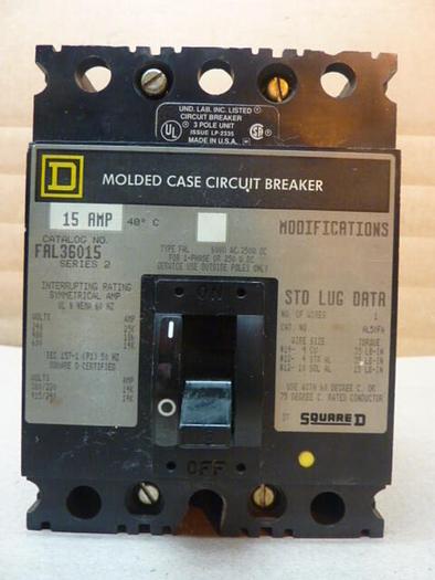 Used SQUARE D 15 Amp Circuit Breaker FAL36015 #32149