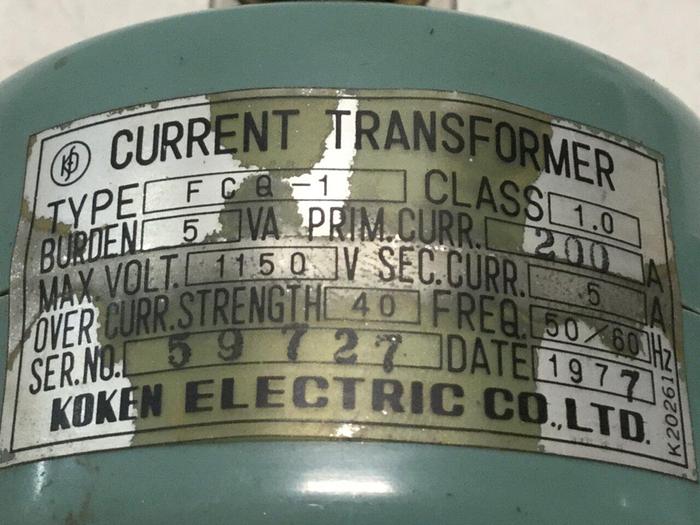 Used KOKEN ELECTRIC Current Transformer FCQ-1 #109329
