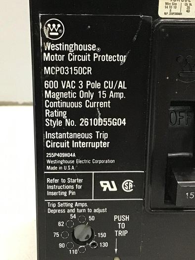 Used WESTINGHOUSE 15 Amp Circuit Breaker MCP03150CR #116878