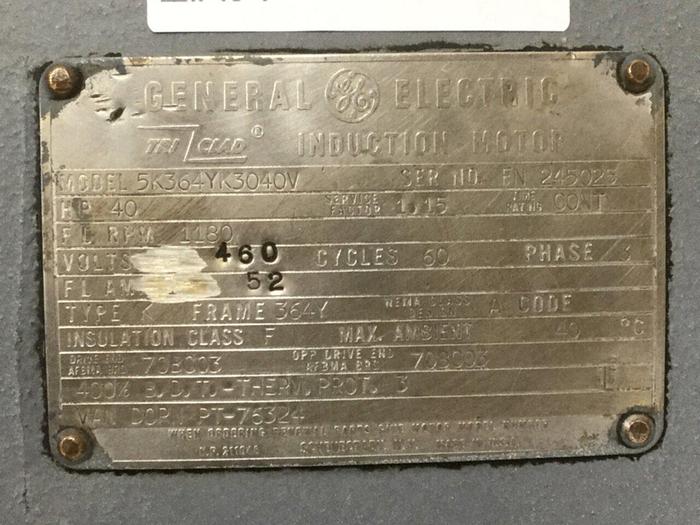 Used GENERAL ELECTRIC 40 HP Motor 5K364YK3040V Used