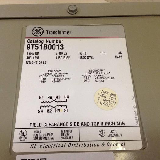 Used GENERAL ELECTRIC 3.00 kVA Transformer 9T51B0013 #73660