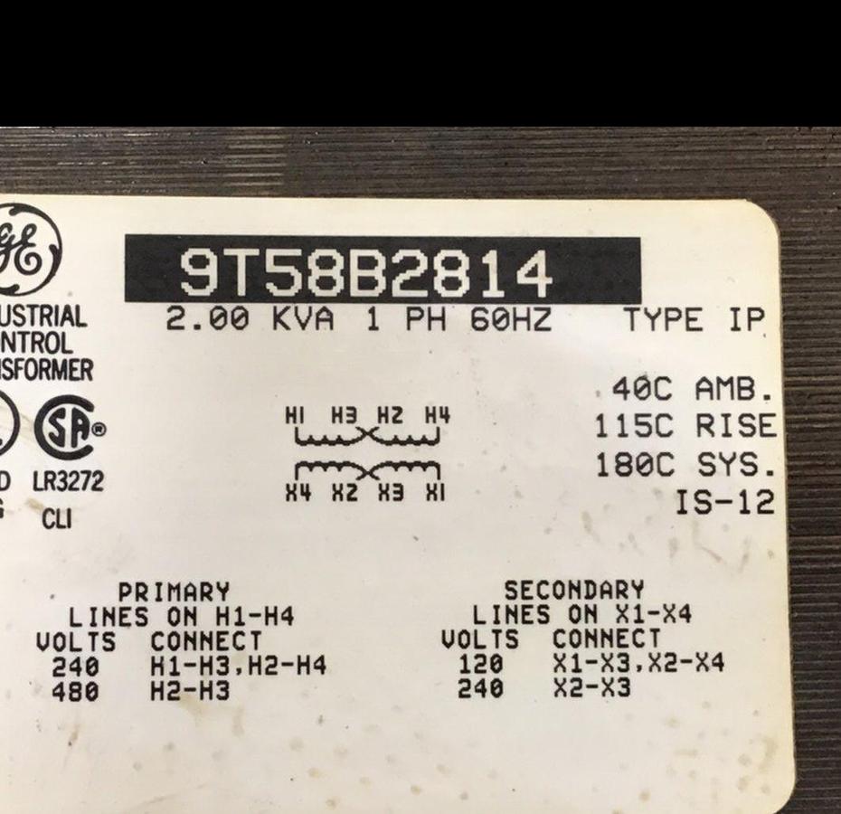 Used GENERAL ELECTRIC 2.00 kVA Transformer 9T58B2814 USED