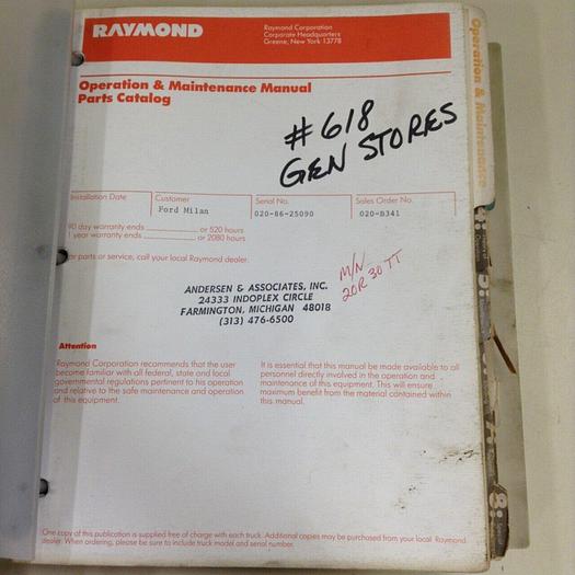 Used RAYMOND Parts Catalog CATALOG017 #71017