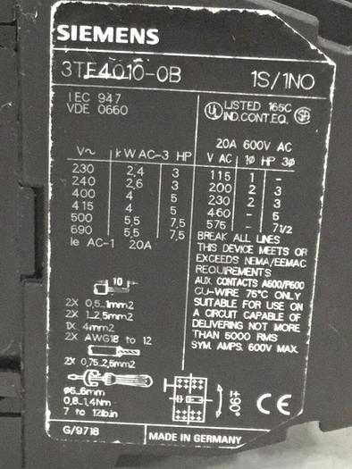Used SIEMENS Contactor 3TF4010-0B #104293