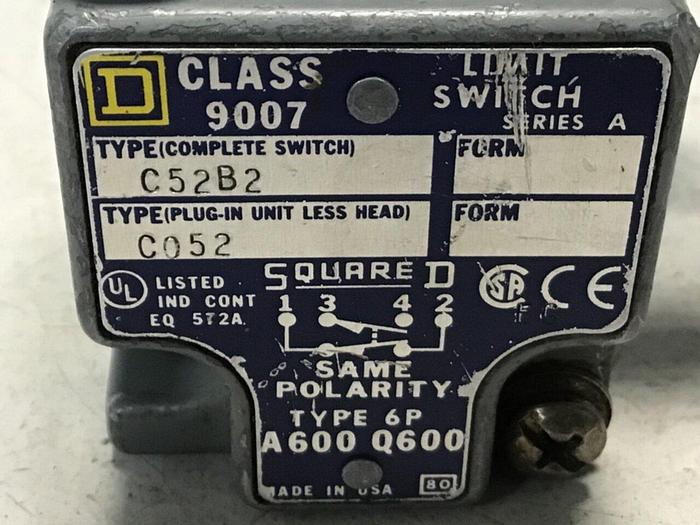 Used SQUARE D Limit Switch 9007-C52B2 #121708