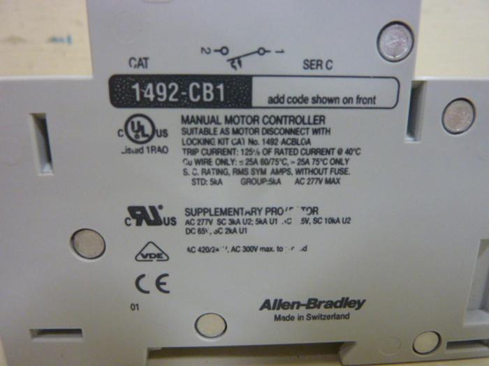Used ALLEN BRADLEY 10 Amp Circuit Breaker 1492-CB1/G100 SER C #64487