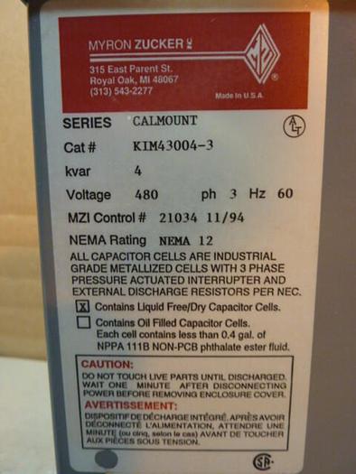MYRON ZUCKER Power Capacitor KIM43004-3 #29163