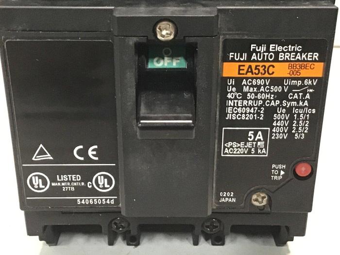 Used FUJI ELECTRIC 5 Amp Circuit Breaker EA53C-5 #127425
