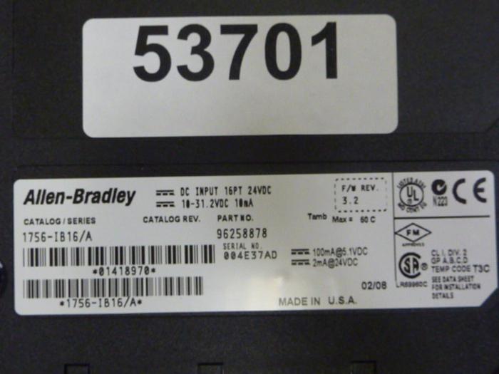 Used ALLEN BRADLEY DC Input Module 1756-IB16 SER A #58453
