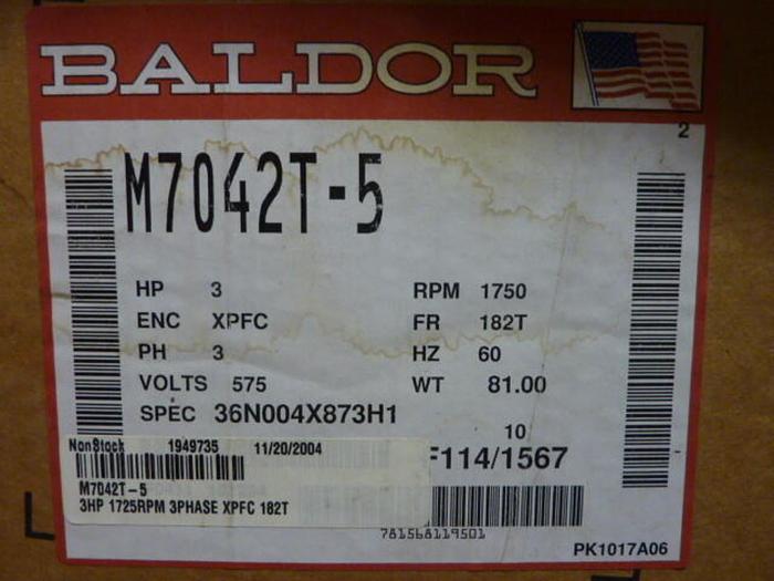 BALDOR 3 HP AC Motor M7042T-5 New
