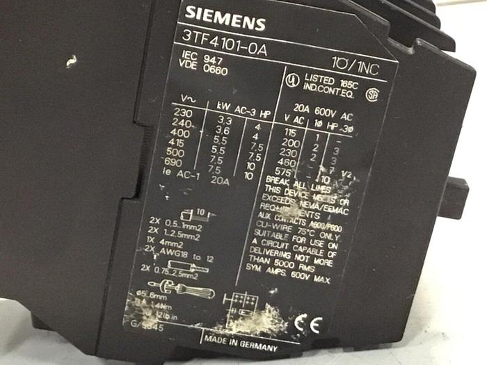 Used SIEMENS Contactor 3TF4101-0A #123240