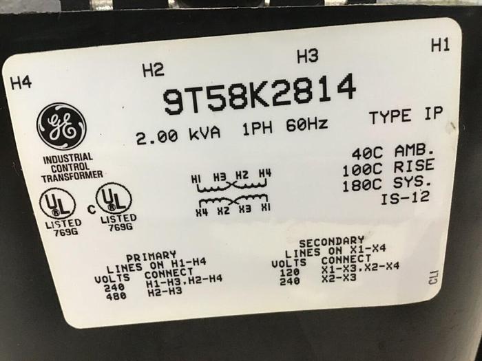 Used GENERAL ELECTRIC 2.00 kVA Transformer 9T58K2814 USED