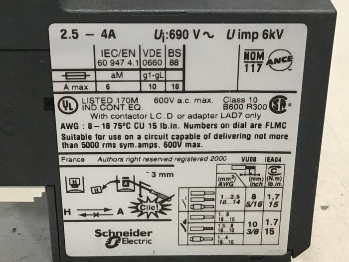 TELEMECANIQUE Overload Relay LRD08 #124873