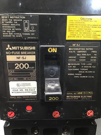 Used MITSUBISHI 200 Amp  Breaker NF-SJ3200 #112006