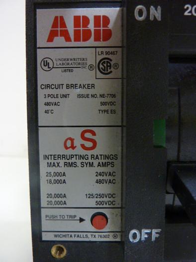 Used ABB 20 Amp Circuit Breaker UXAB 727131 R 103 #63158
