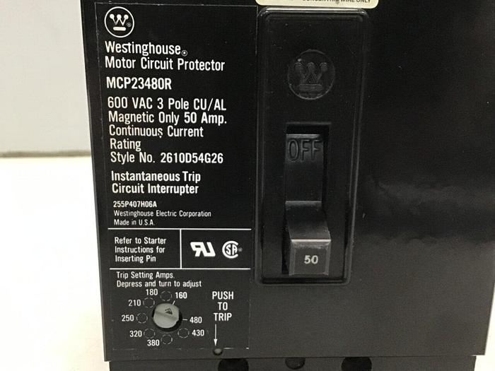 Used WESTINGHOUSE 50 Amp Circuit Breaker MCP23480R Used