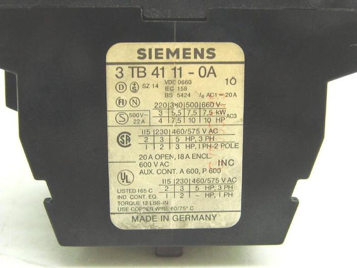 Used SIEMENS Contactor 3TB4111-0A #27478