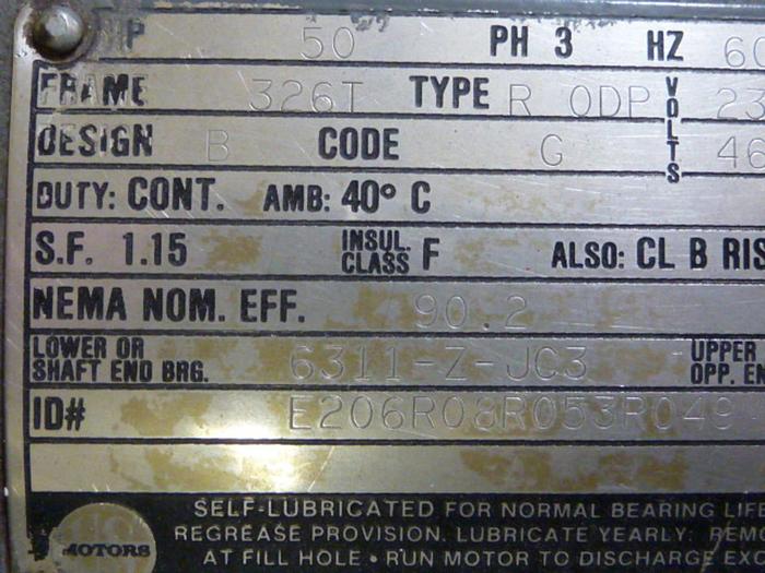 Used SPAULDING 50 HP Motor E206R08R053R049M Used