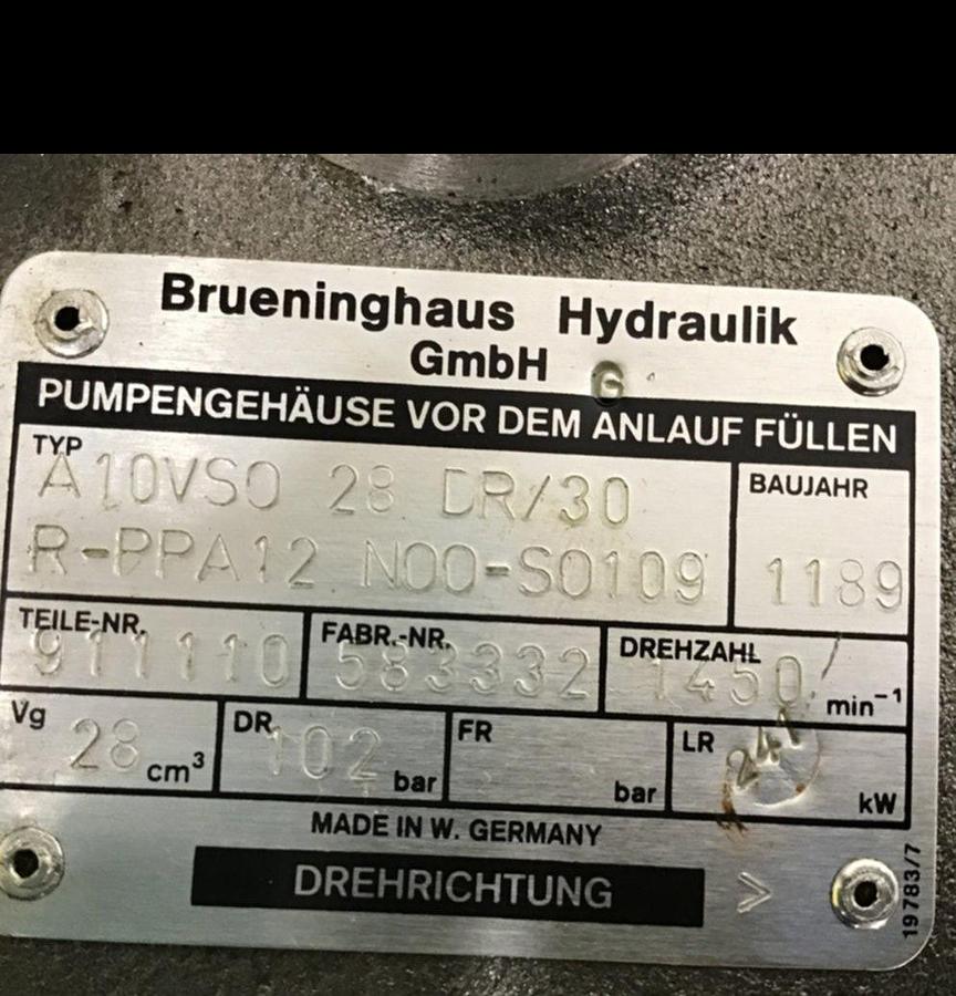 Used BRUENINGHAUS HYDRAULIK Pump A10VSO28DR/30R-PPA12N00-S0109 Used
