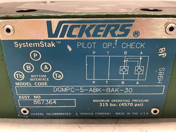 Used VICKERS Pilot Operated Check Valve DGMPC-5-ABK-BAK-30 #110506