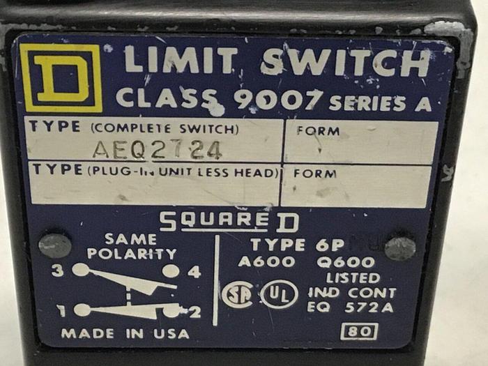Used SQUARE D Limit Switch 9007-AEQ2724 #122137
