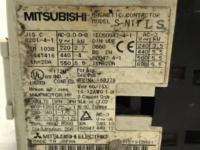 Used MITSUBISHI Magnetic Contactor S-N11 #124118