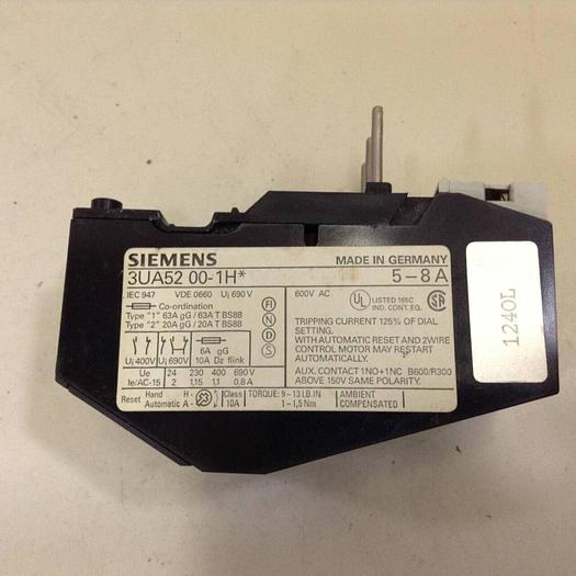 Used SIEMENS Overload Relay 3UA52 00-1H USED #80975