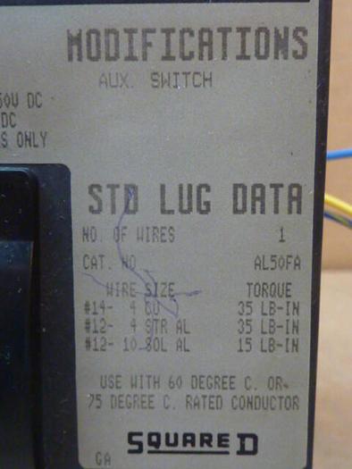 Used SQUARE D 20 Amp Circuit Breaker FAL360201212 USED