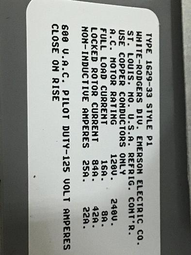 Used WHITE RODGERS Freezestat 1629-33/P1 #130759