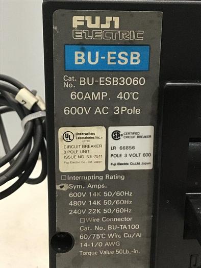 Used FUJI ELECTRIC 60 Amp Circuit Breaker BU-ESB3060 #127465