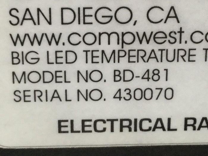 Used COMPLIANCE WEST Big LED Temperature Display BD-481 #109951