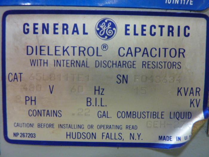 Used GENERAL ELECTRIC Dielektrol Capacitor 65L811TE1 #57223