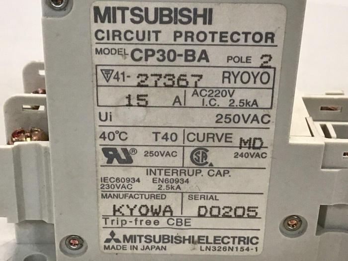Used MITSUBISHI 15 Amp Circuit Protector CP30-BA-2P-15A #119650